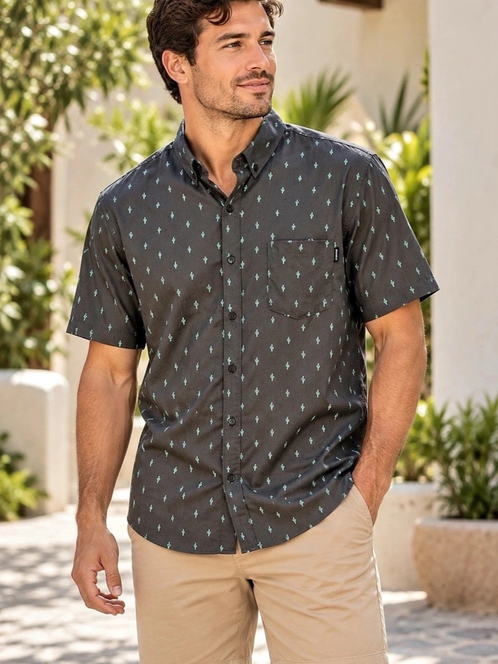 Molokai Surf Co Shirt Large Gray Cactus Print Short Sleeve Cactus Southwestern